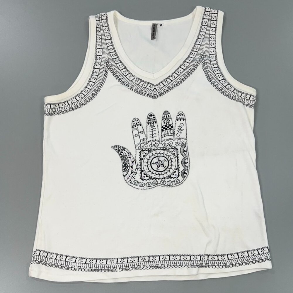 Women Zenzizi Hand Ivory Med Top Sleeveless 100% Cotton Black Silver Embroidered